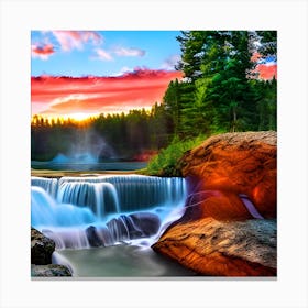 Waterfall At Sunset 1 Canvas Print