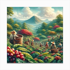 Coffee Harvest Wall Print Art A Vivid And Authentic Depiction Of The Origins Of Coffee, Perfect For Bringing A Touch Of Nature And Tradition To Any Space Canvas Print