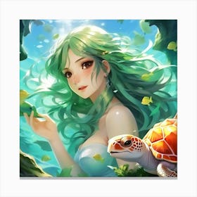 Mermaid and turtle 1 Canvas Print