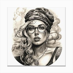 Tattooed Girl With Glasses Canvas Print