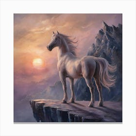 White Horse At Sunset 3 Canvas Print