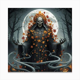 Skeleton In Autumn Leaves Canvas Print