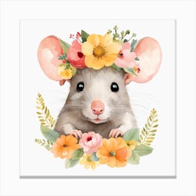 Floral Baby Rat Nursery Illustration (5) Canvas Print