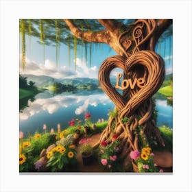 Love Tree With Flowers Canvas Print