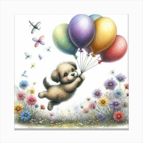 Puppy Flying With Balloons Canvas Print