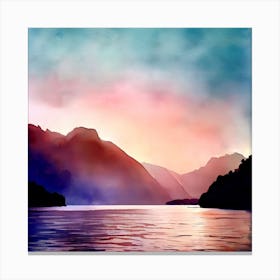Watercolor Of A Lake, Fiordland National Park 2 Canvas Print