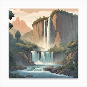 Beautiful natural landscape of waterfalls and mountains at dawn Canvas Print
