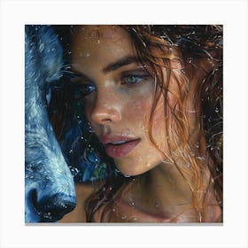 Wolf And Woman Canvas Print