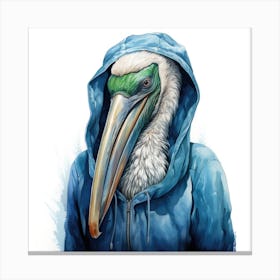 Watercolour Cartoon Pelican In A Hoodie 2 Canvas Print