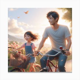 Boy And A little Girl Riding Bicycle Canvas Print