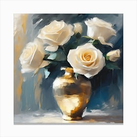 White Roses in Copper Vase Canvas Print