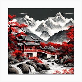 Chinese Landscape Mountains Ink Painting (43) Canvas Print