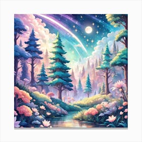 A Fantasy Forest With Twinkling Stars In Pastel Tone Square Composition 418 Canvas Print