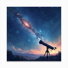 Space Telescope Observing Distant Galaxies, Watercolor Background Of Stars 1 Canvas Print