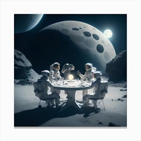 Astronauts Sitting At Around Table On The Moon With A Mystical Futuristic Object Canvas Print