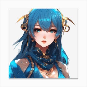 Blue Haired Anime Girl Canvas Print