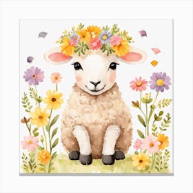 Floral Baby Sheep Nursery Illustration (19) Canvas Print