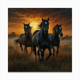 Leonardo Lightning Xl Watercolor Art Three Horses Running Out 0 Canvas Print