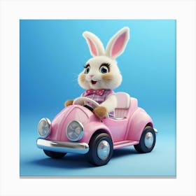 Bunny In Pink Car Canvas Print