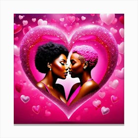 Two Women Kissing In A Heart Canvas Print