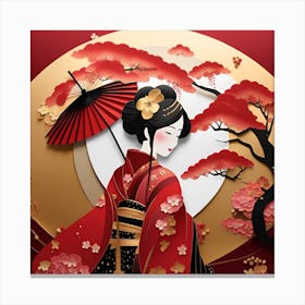 Geisha Japanese Textured Monohromatic 1 Canvas Print