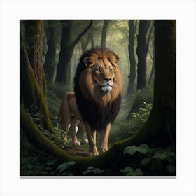 Lion In The Forest Canvas Print