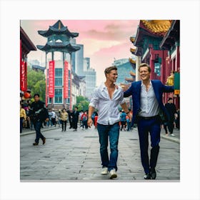 Two Men In A City Canvas Print