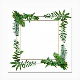 A Tropical Floral Decoration Showcasing A Square Frame Of A Stylized Tree Branch And Ferns Composit Canvas Print