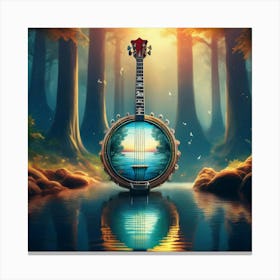 Firefly Banjo, Water, Enchanted, Forest, Kaleidoscope, Colors, Magical, Nature, Music, Instrument, F (24) Canvas Print