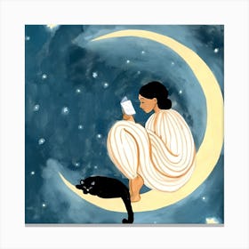 Woman Reading On The Moon 1 Canvas Print