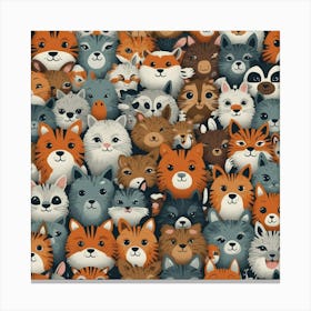 Cute Animals Seamless Pattern Canvas Print