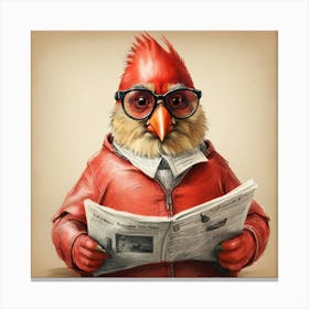 Cardinal Bird Reading Newspaper 1 Canvas Print