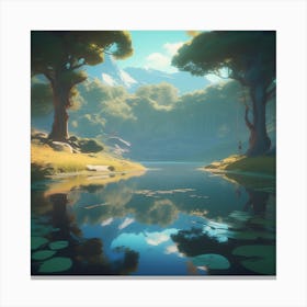 Pond With Trees 2 Canvas Print