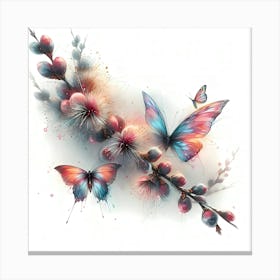 Blossoms And Butterflies In Watercolor Art Canvas Print