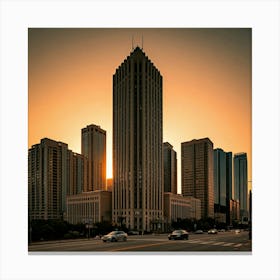 Sunset In Chicago Canvas Print