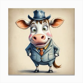 Cartoon Cow In Business Suit Canvas Print