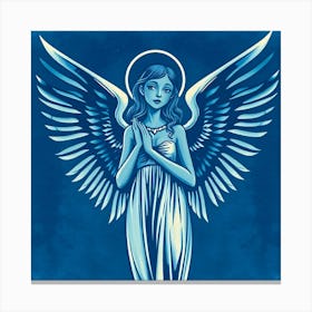 Angel Illustration in Blue Washed Canvas Print