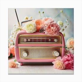 Firefly Vintage Pink And Grey Radio With Pastel Flowers 25826 (2) Canvas Print