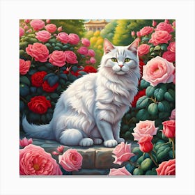 In the Company of Roses: A Cat's Delight Canvas Print