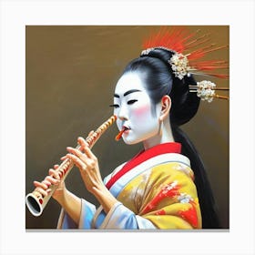 Geisha Playing Flute Canvas Print