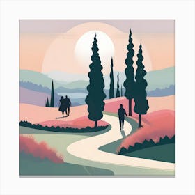 On the Path of the Cypresses, Pastel Landscape Canvas Print