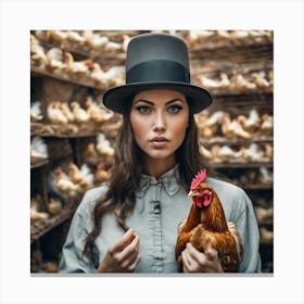 Portrait Of A Woman With Chickens Canvas Print