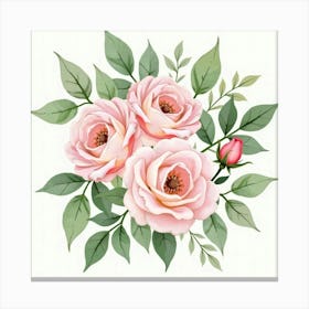 Soft Watercolor Roses Intertwined With Lush Green Leaves 1 Canvas Print