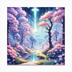 A Fantasy Forest With Twinkling Stars In Pastel Tone Square Composition 132 Canvas Print