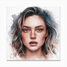 Watercolor Portrait Of A Woman 12 Canvas Print