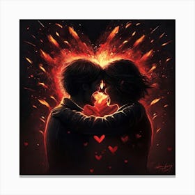 Sdxl 09 Two Exploding Heart Happiness Dark Ambiance People Hug 1 Canvas Print
