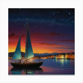 Sailboat At Night 1 Canvas Print