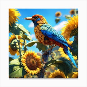 Bird In The Sunflower Field Canvas Print