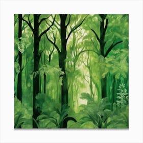 A Dense Forest In Monochromatic Shades Of Green Canvas Print