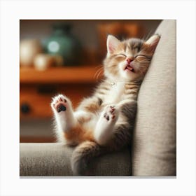 Kitten Sleeping On A Couch Cozy Canvas Print